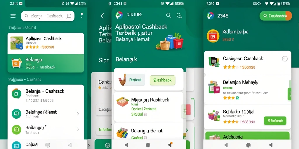 Tampilan antarmuka aplikasi 234E dengan fitur cashback yang mudah digunakan.
