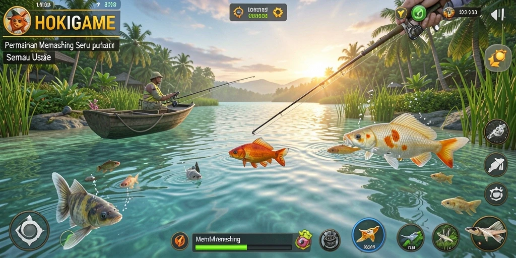 Tampilan antarmuka game HOKIGAME dengan suasana memancing yang menakjubkan.