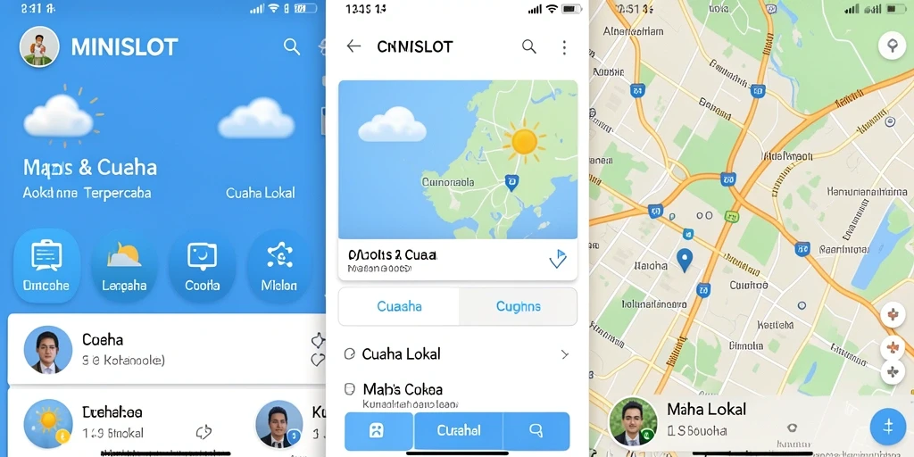 Tampilan antarmuka utama aplikasi MINISLOT dengan informasi cuaca lokal.